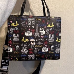 Karl Lagerfeld Black Multicolor Graphic Shoulder Bag